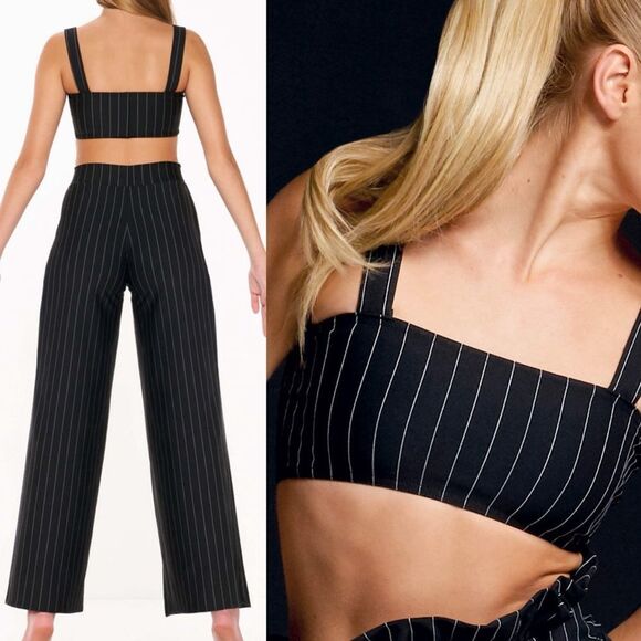 Kelle dance black pinstripe costume 2 piece wide leg pants Bandeau top 3530 MA - Picture 1 of 10